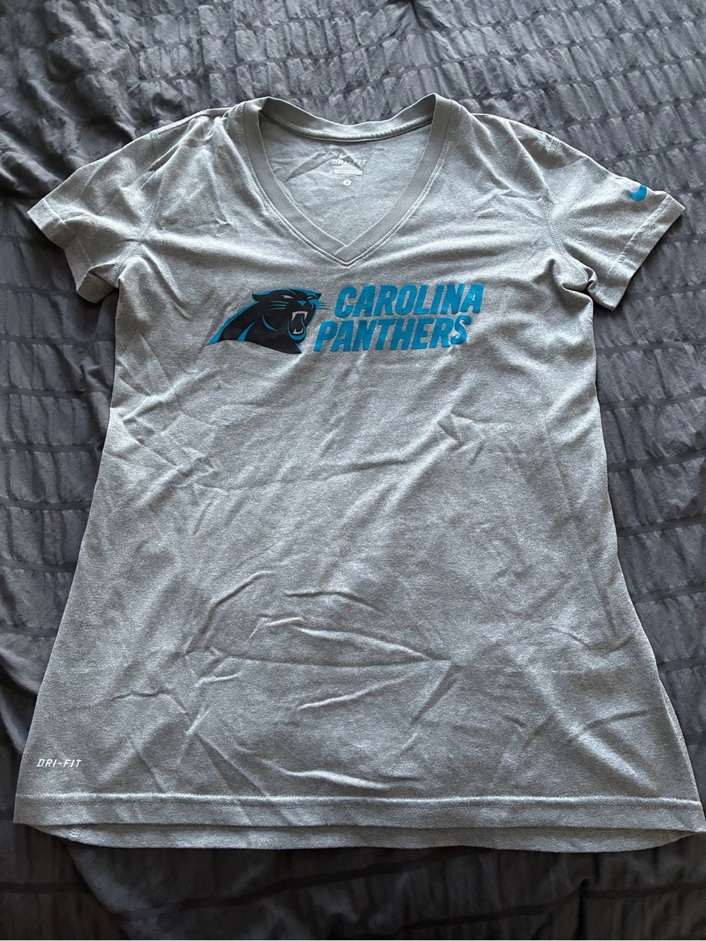 Nike Dri-Fit Carolina Panthers V-Neck Tee with Teal Logo
